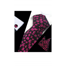 3delige set stropdas manchetknopen pochet roze zwart Fantasy